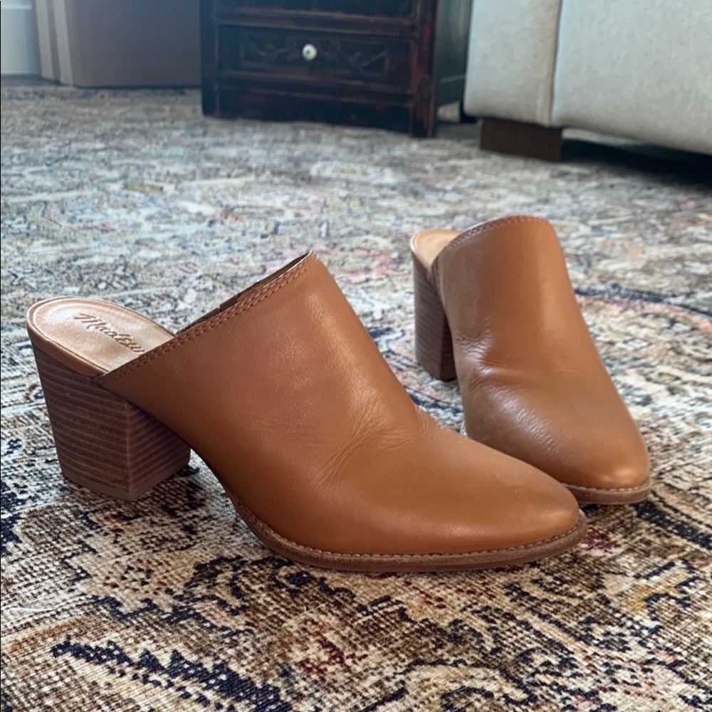 Madewell Tan Leather Mules with Block Heel